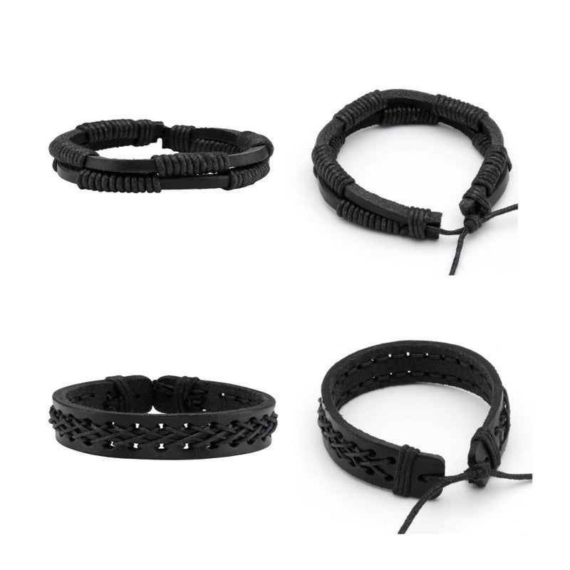 MILAKOO 10 Pcs Braided Leather Bracelet for Men Women Wooden Beaded Bracelets Wrap Adjustable - Image 5